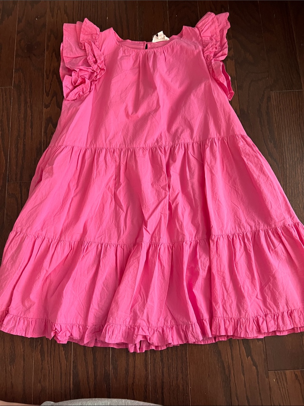 Girls' Hot Pink Tiered Flutter Sleeve Dress